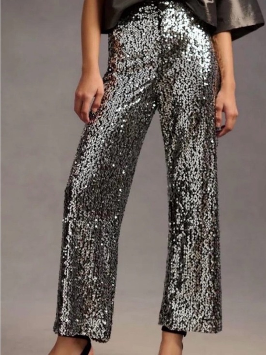 Anthropologie Pants - NWT Anthropologie Colette Cropped Wide Leg Sequin Pants - Silver